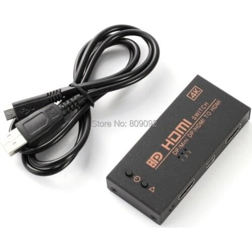 4k 3D Mini HDMI+Mini DP+DP 3 in 1 out Switch Switcher 3 in 1 out HDMI Distributor Splitter For HDTV PS3 XBOX/PC Laptop