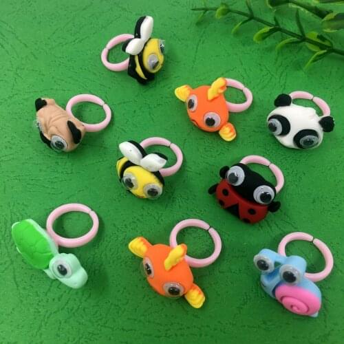 5pcs/pack Three-dimensional resin animal bracelet animal eyeball movable cute cartoon animal ring
