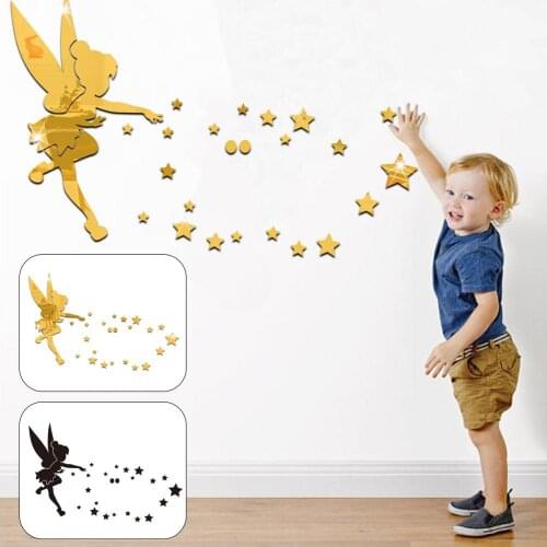 3D DIY Fairy Angel Acrylic Mirror Wall Stickers Decal Wall Art Removable Room Party Wedding Decor Kids Bedroom Home Decor