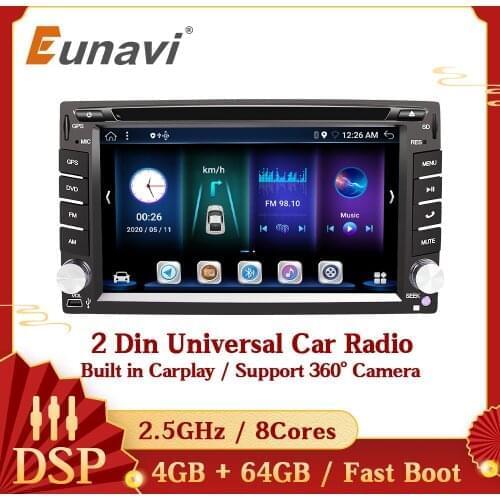 Eunavi 8Core DSP Android 10 Car Radio Multimedia Audio Player Universal Stereo Video Headunit WIFI RDS Navigation GPS 2 Din DVD