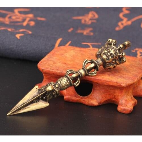 Pure Copper Buddhist Artifacts Ornaments Vintage Brass Horse Head Skull Buddha Pestle Vajry Figurines Home Feng Shui Decorations