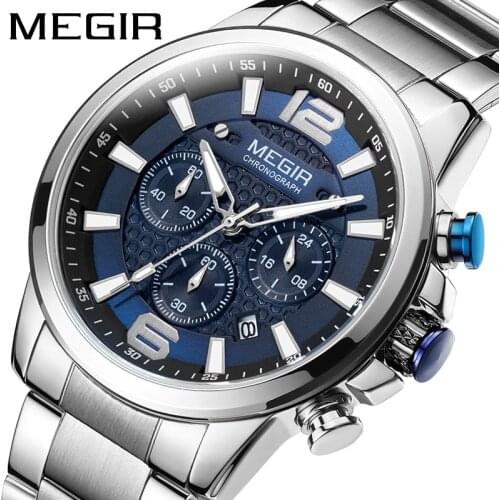 MEGIR Fashion Blue Mens Watches Top Brand Luxury Clock Sports Chronograph Quartz Watch Men Luminous Waterproof Relogio Masculino