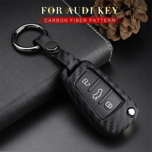 Carbon Fiber Car Key Case Cover For Audi A2 A3 8P 8V 8I A5 A7 A8 Q8 A4 B7 B8 B9 A4L A6 C7 C8 C5 C6 Q3 Q5 Q7 S3 S5 RS3 Key Ring
