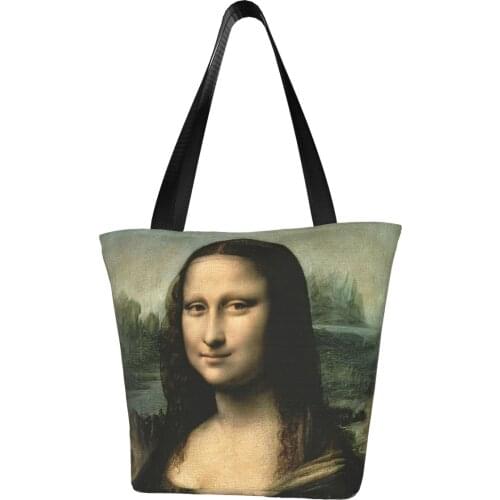 Leonardo Da Vinci,Mona Lisa Polyester outdoor girl handbag, woman shopping bag, shoulder bag, canvas bag, gift bag
