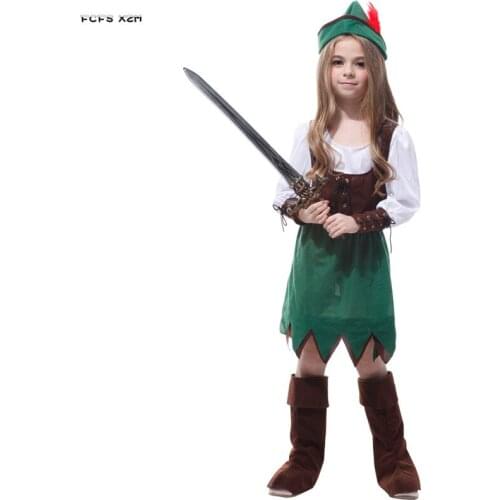 Girls Robin Hood Cosplay Kids Children Halloween Pirate warrior Costumes Carnival Purim parade Stage show Role play party dress