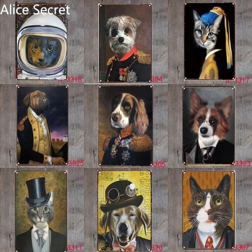 Home Decor Cute Dog Metal Tin Sign Pet Shop Cute Cate Metal Plates Hotel Shop Pet Decor Metal sign Poster Wall tin signs gift