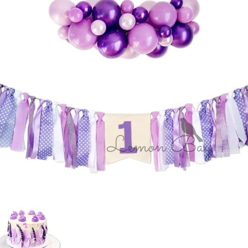 Purple Theme Birthday Decoration High Chair Banner Birthday Party Dining Chair Pull Flag Supplies Happy Birthday Linen Banner