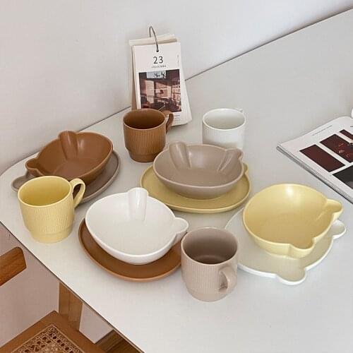 Ins Bear Ceramic Bowl Cute Set Tableware Dessert Bowl Breakfast Plate Mug 6.5 Inch Underglaze Matt Ceramic Platos тарелка