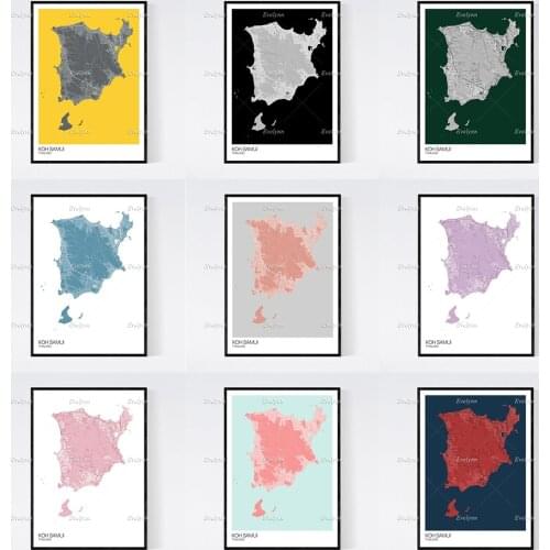 Koh Samui, Thailand Map Nordic Retro Minimalism Painting Posters and Prints on Canvas Wall Art Modular Pictures Home DecorGift