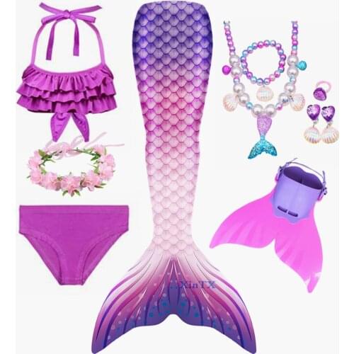 2020 NEW Arrival!Rainbow style Mermaid Tail Swimsuit with Minofin Swimsuit Bikini Bathing Suit Dress for Girl Holiday Dress Cos