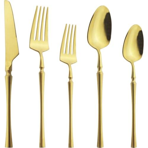 5Pcs/Set Gold Dinnerware Stainless Steel Tableware Set High Quality Cutlery Set Dessert Fork Knives Spoon Kitchen Flatware Set