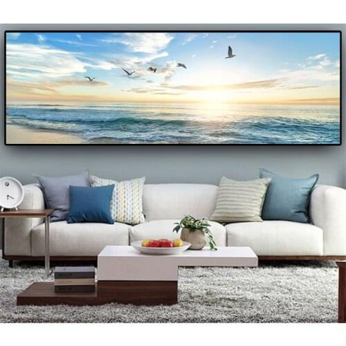 Natural Sea Beach Flying Birds Landscape Posters Canvas Painting Wall Art Picture for Living Room Home Decor (No Frame)