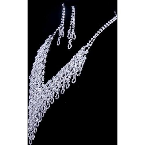 New Fashion Sparkling Austrian Crystal Pendant Necklace Earrings Set Wedding Jewelry For Women Collar De Joyas Aretes #N069