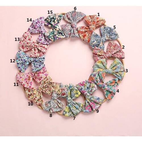Bulk 30pc/lot School Girls Floral Prints Bows Nylon Headbands,Print Hair Bow with Nylon Headband or Clips for Kid Girls Headwear