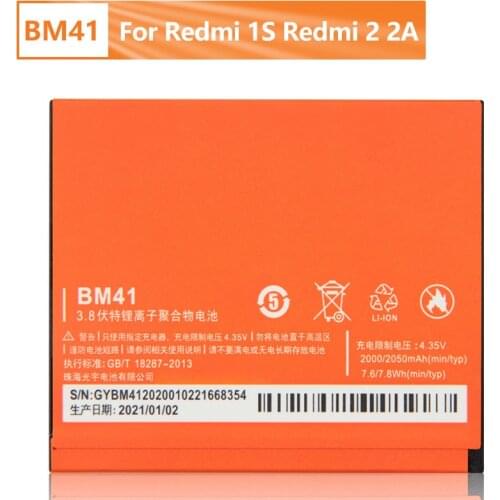 Xiao Mi Original BM41 Battery For Xiaomi RedMi 1S RedMi2 RedMi 2A RedMi 1 S BM41 Genuine Replacement Phone Battery 2050mAh