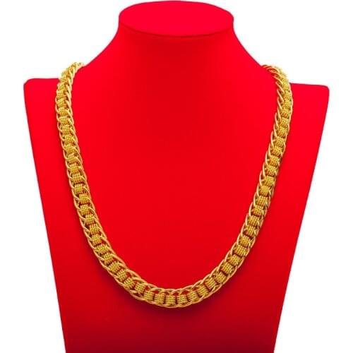 Retro 24K Yellow Gold Necklace For Men Personality Dragon Head Neck Chain Female 60cm Necklace Birthday Fine Jewelry Gifts