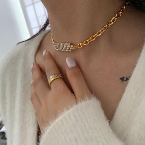 Titanium With 18K Gold AAA Zircon Chains Necklace Women Stainless Steel Jewelry Designer T Show Runway Sweety Boho Japan