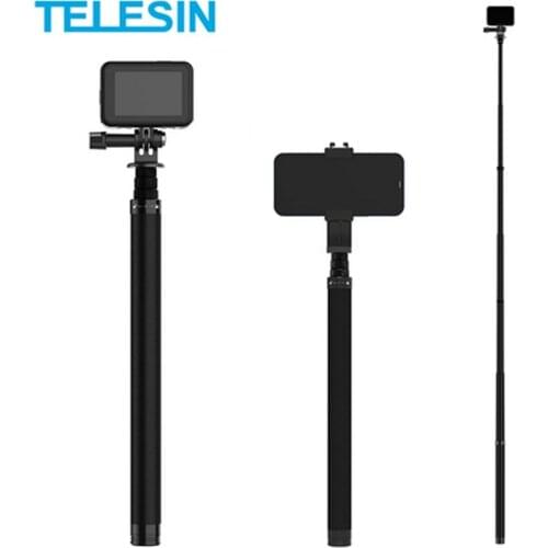 TELESIN 1.16M Carbon Fiber Selfie Stick Adjustable Length with 1/4 Screw Hole For GoPro 9 8 7 6 5 Insta360 Osmo Action iPhone