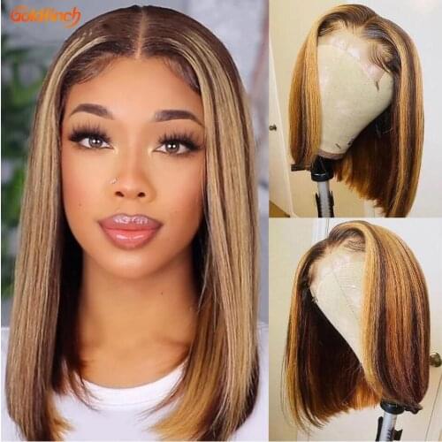 Highlight Bob Wig Human Hair Blunt Cut Bob Wig 4*1 T Part Lace Human Hair Wig Short Bob Hair Wigs For Women Human Hair Highlight