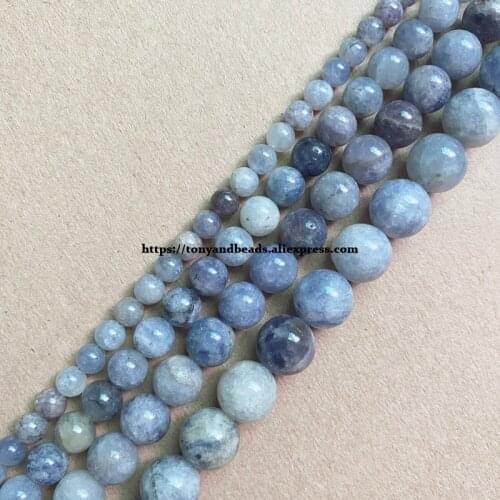 Genuine Semi-precious Natural B Quality Cordierite Iolite Stone Round Loose Beads 6 8 10 12mm For Jewelry Making DIY