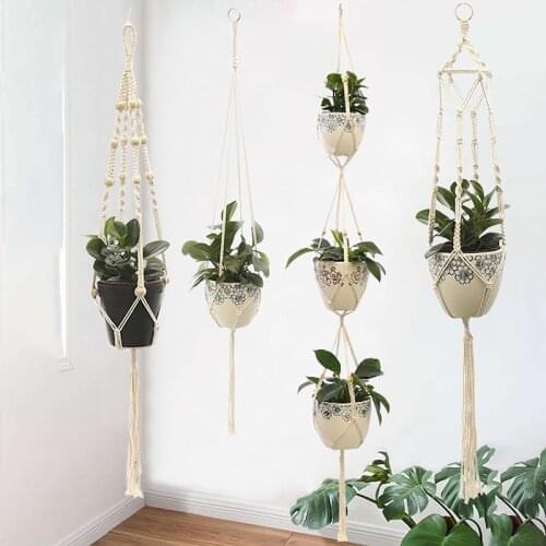 Hanging Plant Basket Macrame Plants Hanger Handmade Flower Pot Nordic Flowerpot Holder for Wall Decor Balcony Countyard Garden
