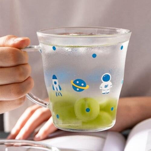 350ml Transparent Glass Cup Heat-resistant Printing Glass Drinking Cup With Handle Glass Tea Coffee Cup Mug Household Drinkware