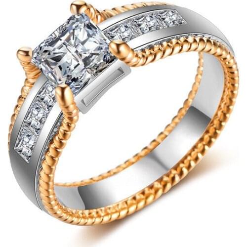 UUNICO Luxury Flower Ring For Women With 8mm Round Cut Cubic Zirconia Romantic Wedding Engagement Rings Jewelry #5-10 Size