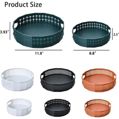 2Pcs Kitchen Turntable Storage Basket Box Rotating Non-Slip Plastic Spice Rack Spinning Tray Organizer with Handles for Cabinet