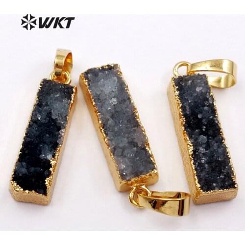 WT-P1365 WKT Wholesale New Coming Fashion Arrival Natural Stone Jewelry Rectangle Shape Necklace Pendant with Black Gold Stone