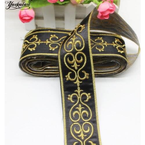 YACKALASI 6 Yds/Lot Golden Embroidery Braid Lace Iron On Band Trims Gold and silver Metallic applique 5cm