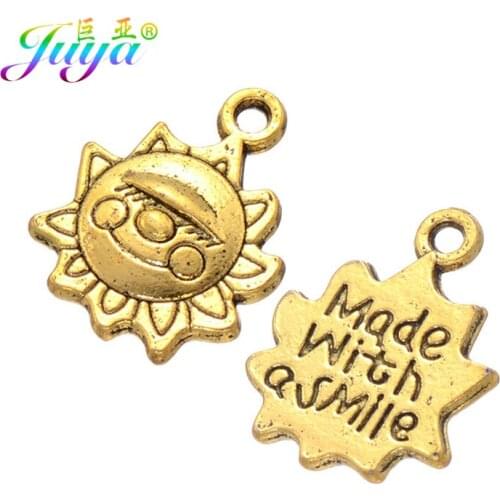 Juya 30 Pieces Wholesale Jewelry Accessories Antique Gold/Silver Color Smile Sun Charms For Women Kids DIY Craft Jewelry Making