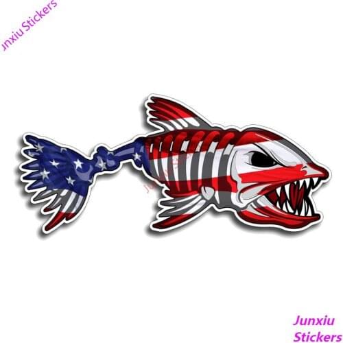 Funny USA Bone Fish Flag Car Accessories Car-Sticker Decals for Bumper Window Rear Windshield Laptop Other Vehicle KK17*8cm