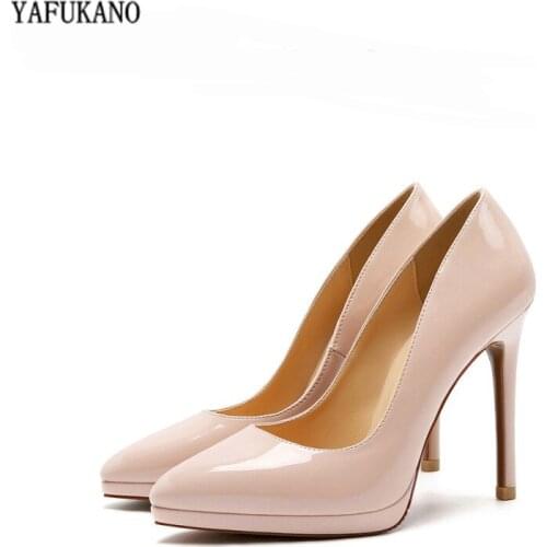 Womens High Heels 2020 New Sexy Pointed Toe Thin Heel Platform Patent Leather Pumps Party Dress Wedding Shoes Elegant Lady 11cm