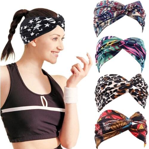 Fashion Floral Print Knot Hair Bands Women Sports Yoga Headband Vintage Hairband Girls Headwear Leopard Wide Hair Accessories