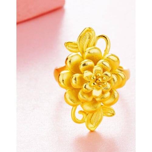 Flower Ring 3D Peony Gold Rings for Women 24K Gold Plated Party Birthday Anniversary Engagament Wedding Rings New Jewelry Gift