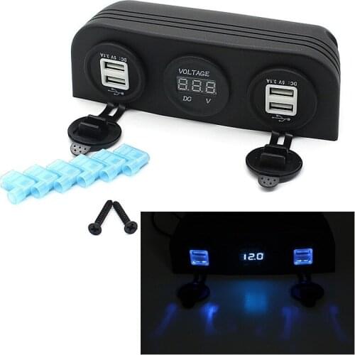12-24V Car Boat Caravan Cigarette Lighter Socket DOUL USB Power Adapter Charger & LED Digital Voltmeter Combo For Car Boat