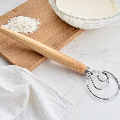 13 Inch Wooden Handle Flour Mixer Manual Dough Whisk Egg Beater Mixing Stick Pastry Cake Tools Baking Kitchen Accessories