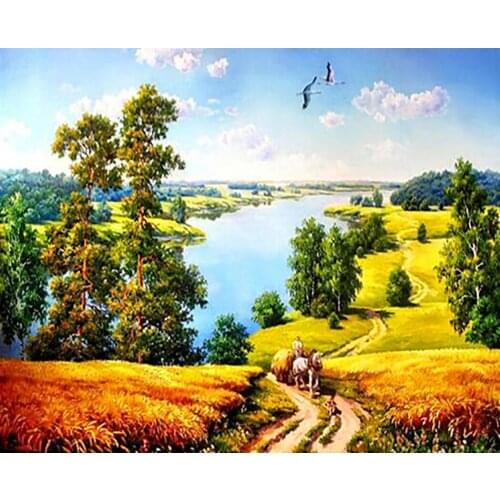 MM 14/16/18/28 CROSS STITCH Full Round Drill 5D DIY Diamond Painting " Landscape Tree Carriage" 3D Embroidery Cross Stitch