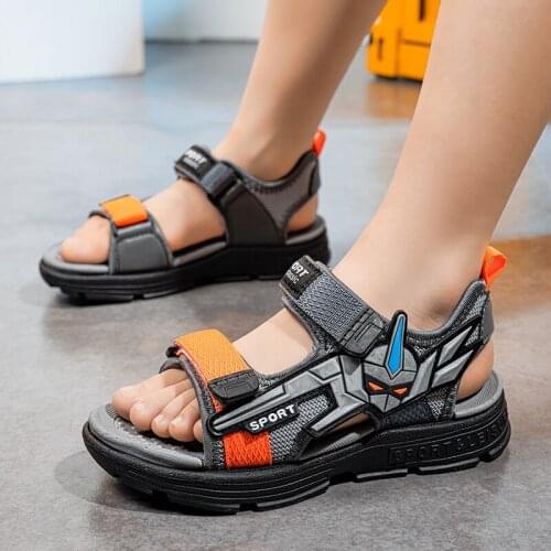 2021 New Summer Kids Sandals Fashion Sandalias Childrens Beach Shoes Non-slip Soft Bottom Leather Boys Sandals for Baby Blue