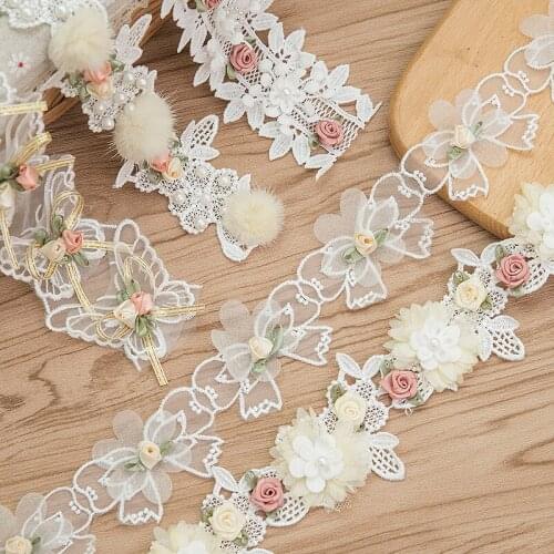 3D Flower Butterfly Lace Trim White Appliqu Trimming Embroidered Fabric Sewing Craft DIY Handmade Wedding Decoration Lace Ribbon