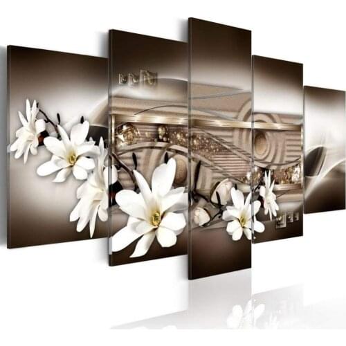 5 Panel White Orchid Flower Print Floral Poster Wall Art Modern Canvas Painting Living Room Or Bedroom Home Decor