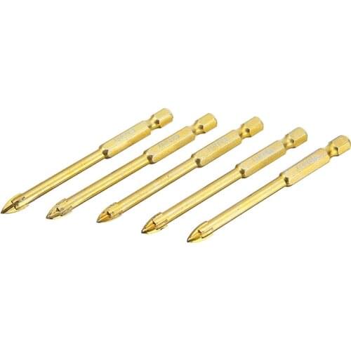 5pcs 6mm Carbide Cross Spear Head Drill Bits Ceramic Tile Marble Glass Drilling Hole Opener Drill Bit Tools Hex Shank