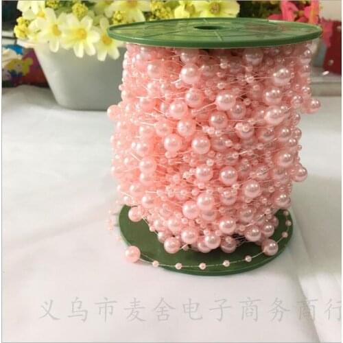60Meters/Lot Pink Fishing Line Artificial 8+3mm Pearls Beads Chain Garland Flowers For Wedding Bridal Bouquet Flower Decoration