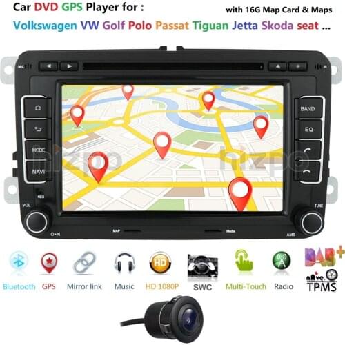 Car Media Player Wince GPS 2 Din Car Radio for VW Volkswagen Golf Polo Passat B7 B6 Jetta SEAT Leon Skoda Octavia with Rear CAM