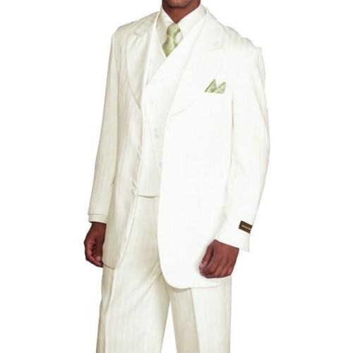 White Peaked Lapel One Suits Formal Office Business Terno Slim Fit Masculino Bespoke Blazer(Jacket+Pant+Vest+Tie+Handkerchiefs)