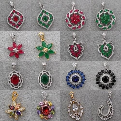 Bohemian Pendant for Women White Gold Plated Red Zirconia Colorful Necklace Pendant Fashion Wedding Jewelry accessories Gif