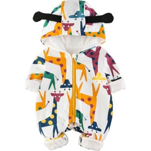 Baby Snowsuit Infant Boys Girls Cartoon Giraffe Hooded Jumpsuit Winter Thicken Warm Romper Kids Newborn Toddler Clothes