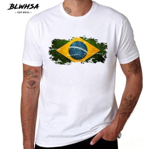 BLWHSA Brazil Flag T shirt Men Fashion Short Sleeve Cotton Summer T-shirts Popular Brazilian Flag Hip Hop Men Tees