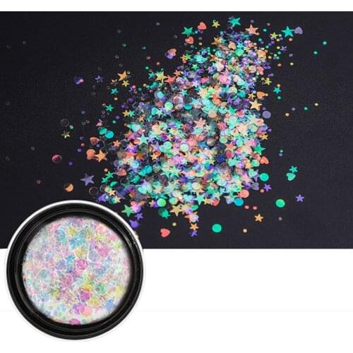Holographic Fake Nail Glitter Various paillette Nail Sequins Moon Star Heart Design for Nail Art Decoration