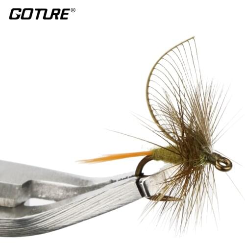 Goture 4pcs/lot Hand Made Fly Fishing Flies 12# 1.3cm Fishing Hook Dry Fly Lures For Carp Bass Salmon Bait Artificial